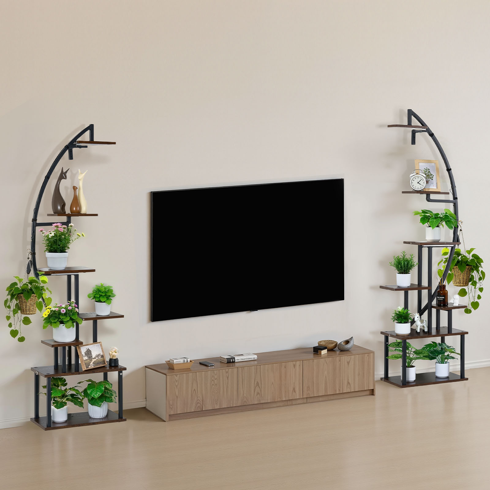 Plant Stand Indoor With Grow Lights, 65.5 In Tall 7-Tiered Lighted Plant Shelf, 2 Pack Metal Corner Plants Holder, 3 Timer & 10 Brightness, Half-Moon Shaped Flower Display Rack For Living Room_maomaolike.com